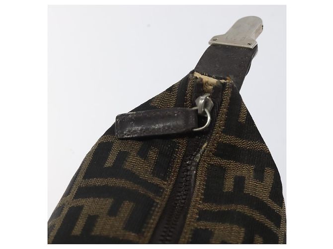 Borsa a mano in tela Zucca FENDI Nera Marrone Argento Auth ar13639 Nero - vista 10