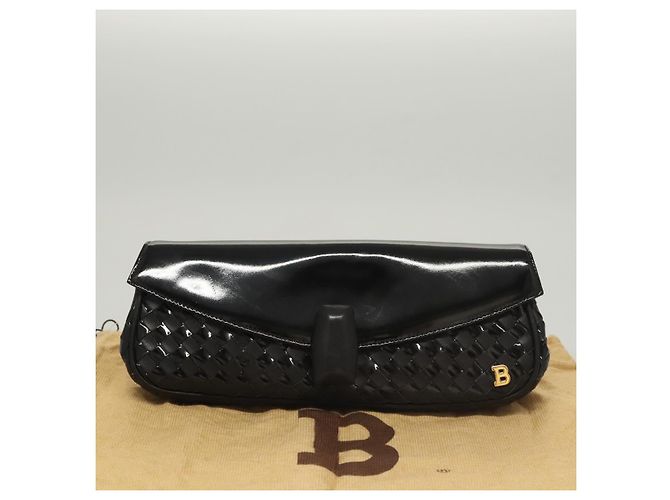 BALLY Clutch Tasche aus schwarzem Leder mit Gold Auth BA1888 - Ansicht 12