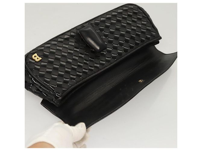 BALLY Clutch Tasche aus schwarzem Leder mit Gold Auth BA1888 - Ansicht 9