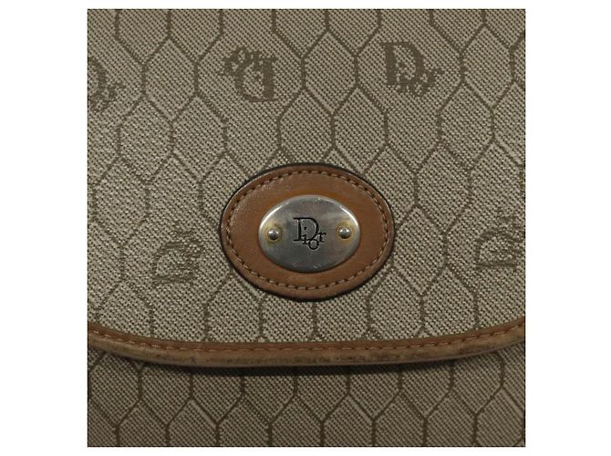 Borsa a spalla in tela a nido d'ape Christian Dior PVC beige oro Auth BA1892 - vista 14