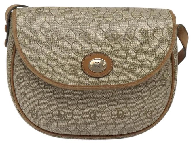 Borsa a spalla in tela a nido d'ape Christian Dior PVC beige oro Auth BA1892 - vista 2