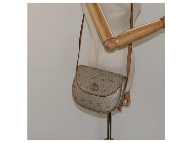 Borsa a spalla in tela a nido d'ape Christian Dior PVC beige oro Auth BA1892 - vista 21