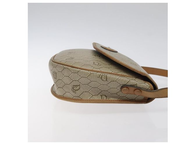 Borsa a spalla in tela a nido d'ape Christian Dior PVC beige oro Auth BA1892 - vista 4