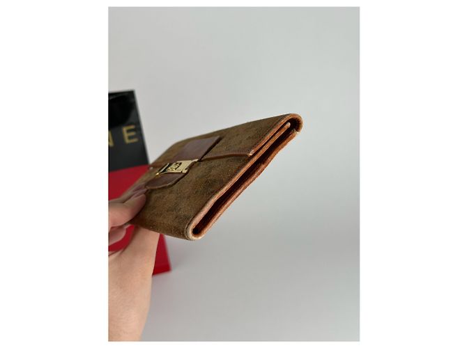 Céline Vintage Celine Paris Wildleder Leder Monogramm Brieftasche braun - Ansicht 10