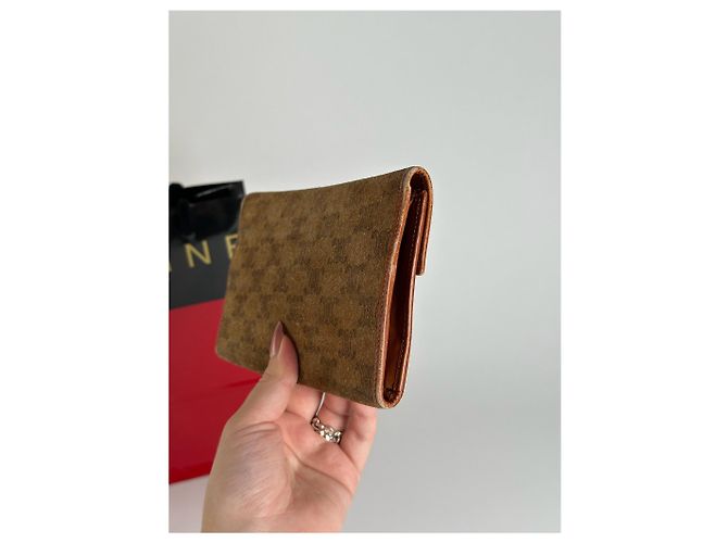 Céline Vintage Celine Paris Wildleder Leder Monogramm Brieftasche braun - Ansicht 11