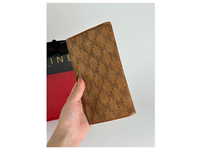 Céline Vintage Celine Paris Wildleder Leder Monogramm Brieftasche braun - Ansicht 12
