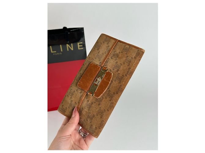 Céline Vintage Celine Paris Wildleder Leder Monogramm Brieftasche braun - Ansicht 13