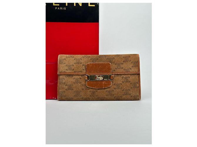 Céline Vintage Celine Paris Wildleder Leder Monogramm Brieftasche braun - Ansicht 15