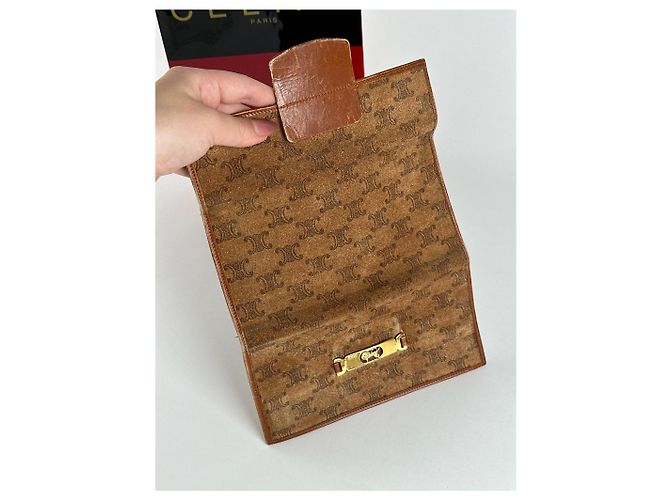 Céline Vintage Celine Paris Wildleder Leder Monogramm Brieftasche braun - Ansicht 3