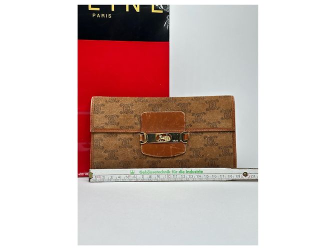 Céline Vintage Celine Paris Wildleder Leder Monogramm Brieftasche braun - Ansicht 9