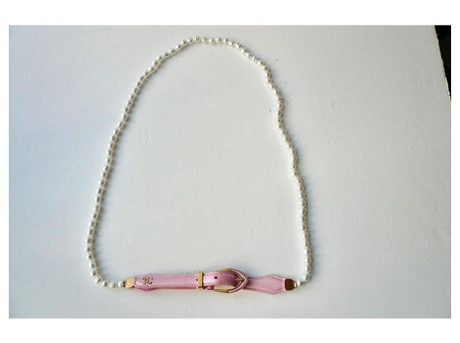CHANEL Cinto de pérolas e couro rosa T95 em bom estado - vista 3
