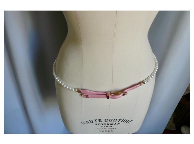CHANEL Cinto de pérolas e couro rosa T95 em bom estado - vista 4