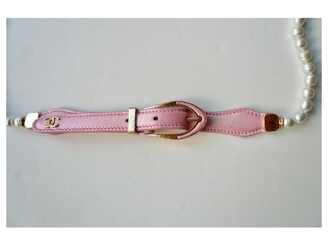 CHANEL Cinto de pérolas e couro rosa T95 em bom estado - vista 5