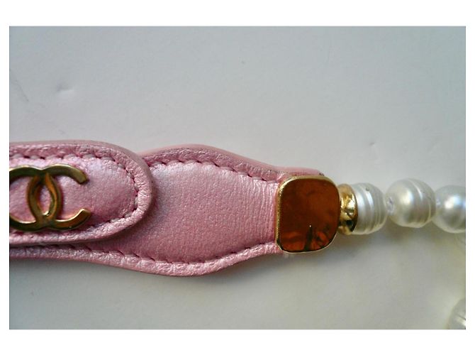 CHANEL Cinto de pérolas e couro rosa T95 em bom estado - vista 7
