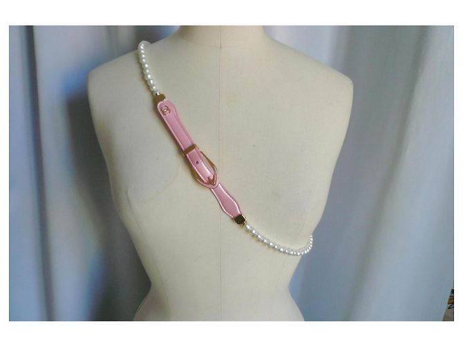 CHANEL Cinto de pérolas e couro rosa T95 em bom estado - vista 8