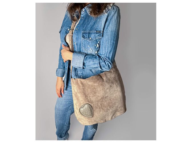 Gucci Borsa a tracolla in suede Tribeca beige - vista 2