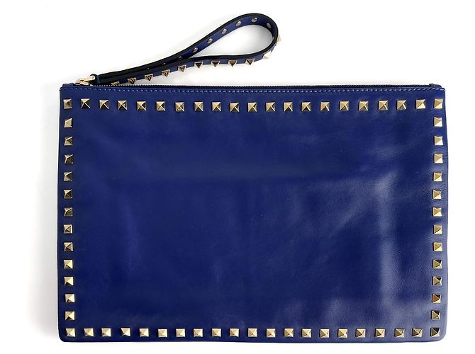 Valentino Garavani Pochette en cuir de veau Rockstud moyen bleue - vue 4