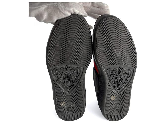 Gucci Baskets en cuir rayées brodées de fleurs Ace 40 Noir - vue 6