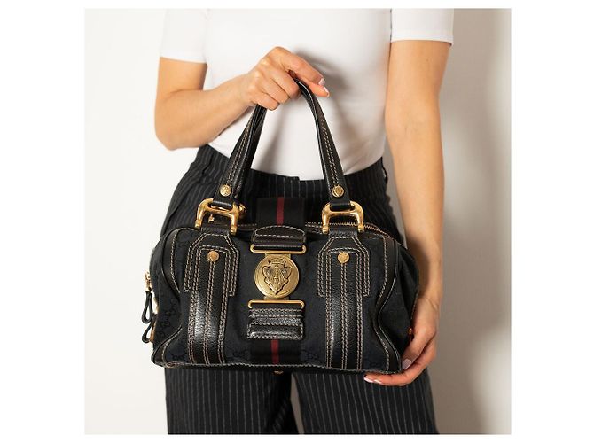 Borsa a mano Ophidia Boston Small Aviatrix Guccissima in tela nera Nero - vista 2