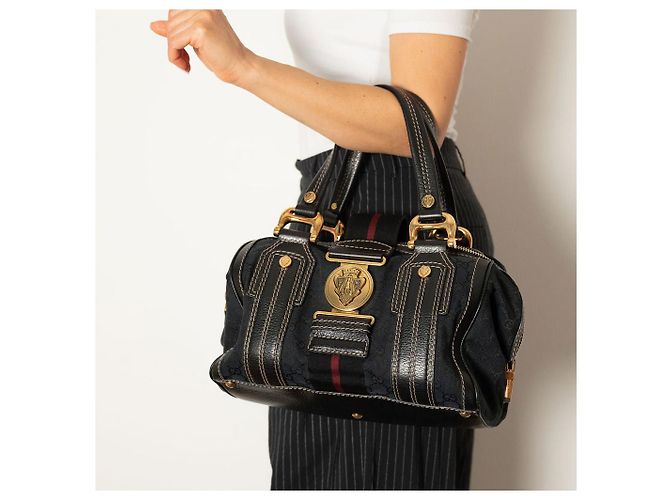 Borsa a mano Ophidia Boston Small Aviatrix Guccissima in tela nera Nero - vista 3