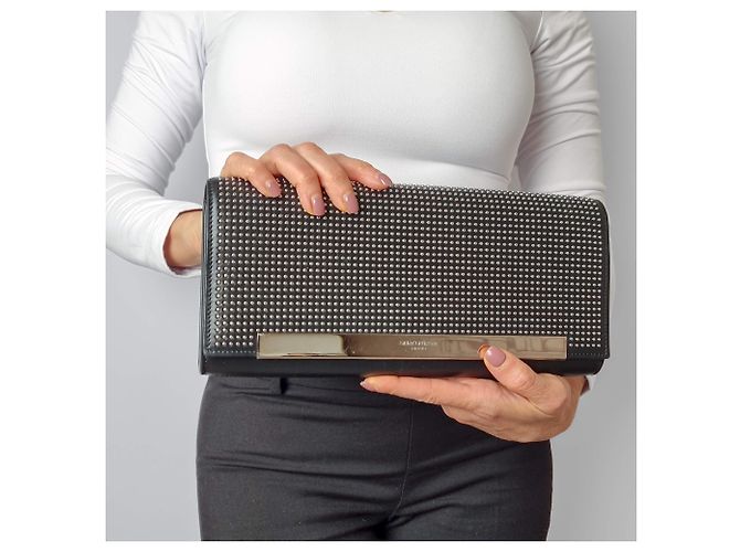 Saint Laurent Clutch in pelle con rivetti nera Nero - vista 3
