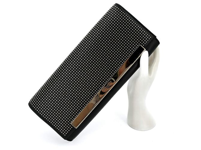 Saint Laurent Clutch in pelle con rivetti nera Nero - vista 4