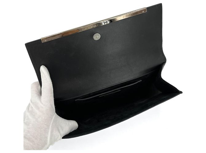 Saint Laurent Clutch in pelle con rivetti nera Nero - vista 8