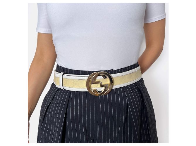 Gucci Breiter GG-Leder-Gürtel 90/36 Off-White Aus weiß - Ansicht 2