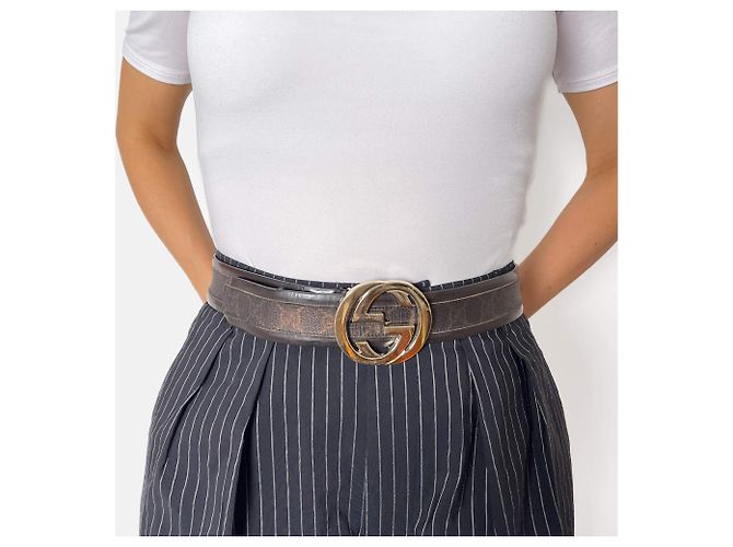 Gucci Breiter GG-Leder-Gürtel mit Flechtmuster 85/34 braun - Ansicht 2