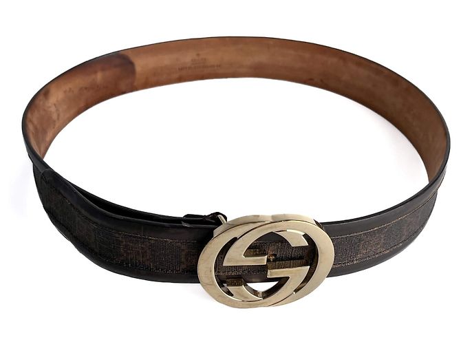 Gucci Breiter GG-Leder-Gürtel mit Flechtmuster 85/34 braun - Ansicht 3