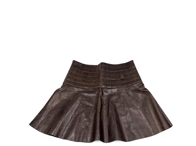 Timeless Chanel Mini saia de couro marrom - vista 5