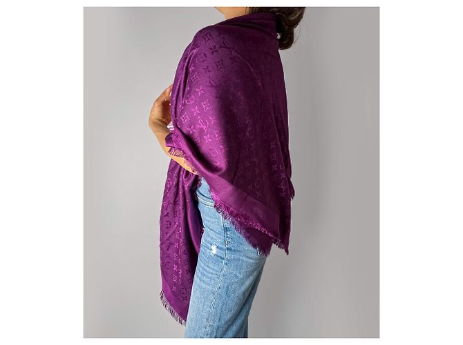 Louis Vuitton Foulard classico in lana e seta viola Porpora - vista 2