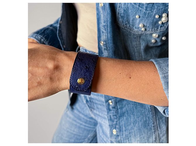 Hermès Bracciale in pelle esotica Medor 16 cm Blu - vista 3