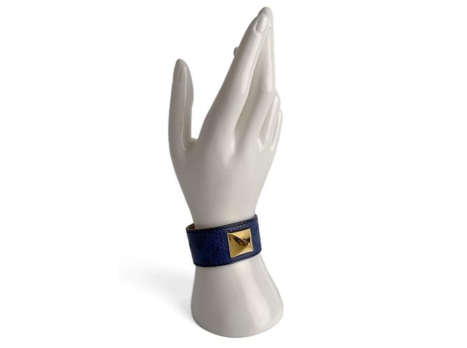 Hermès Bracciale in pelle esotica Medor 16 cm Blu - vista 4