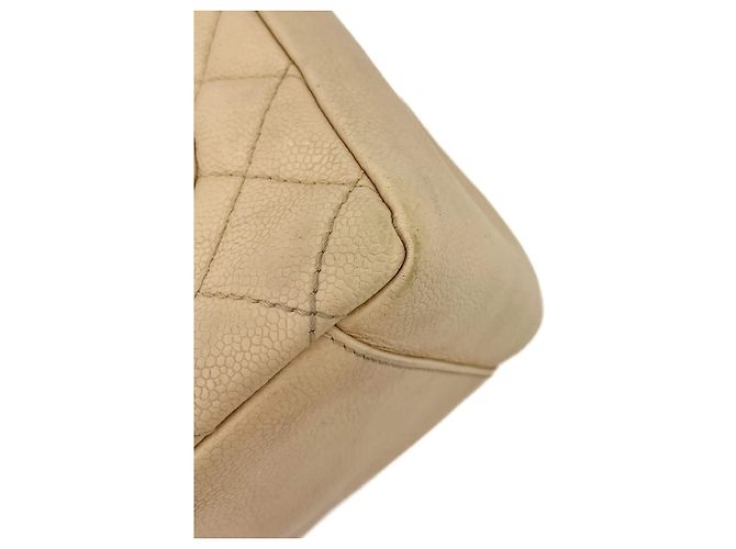 Timeless Chanel Borsa shopper in pelle caviar trapuntata beige GST - vista 11