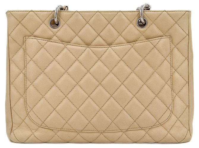Timeless Chanel Borsa shopper in pelle caviar trapuntata beige GST - vista 4
