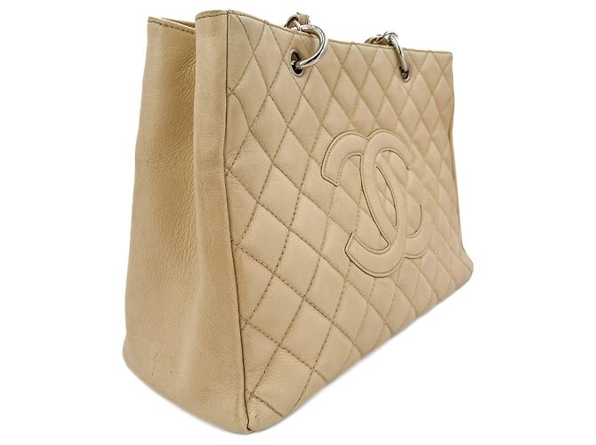 Timeless Chanel Borsa shopper in pelle caviar trapuntata beige GST - vista 5