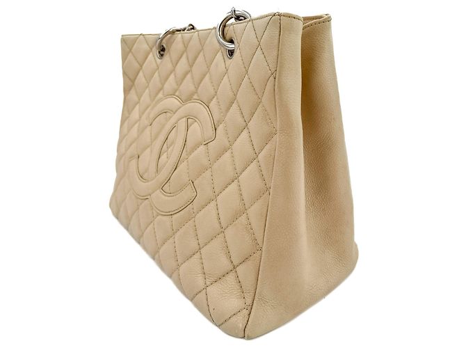 Timeless Chanel Borsa shopper in pelle caviar trapuntata beige GST - vista 6