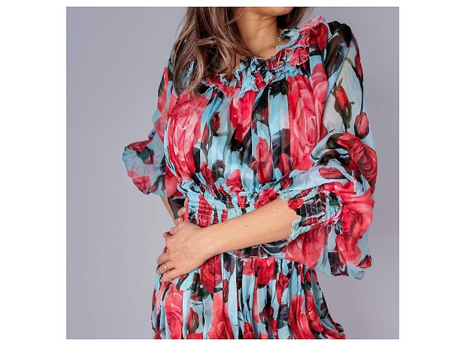 Dolce & Gabbana Abito Mini in Seta con Fiori 40 Multicolore - vista 2