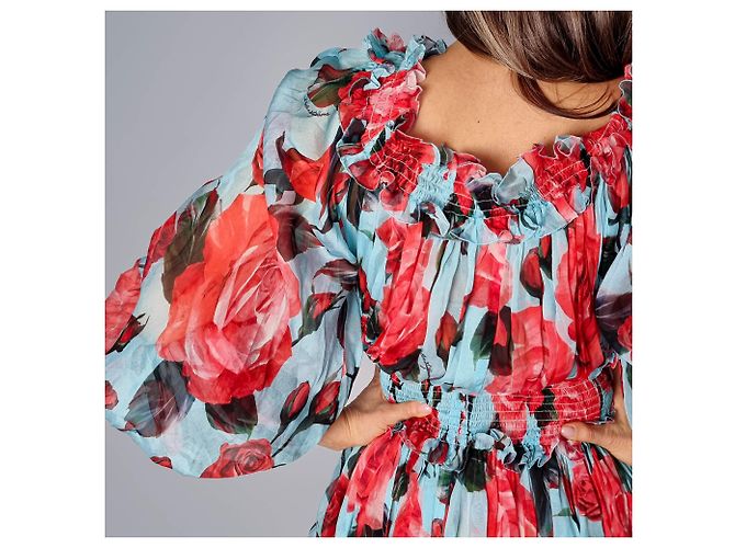 Dolce & Gabbana Abito Mini in Seta con Fiori 40 Multicolore - vista 3