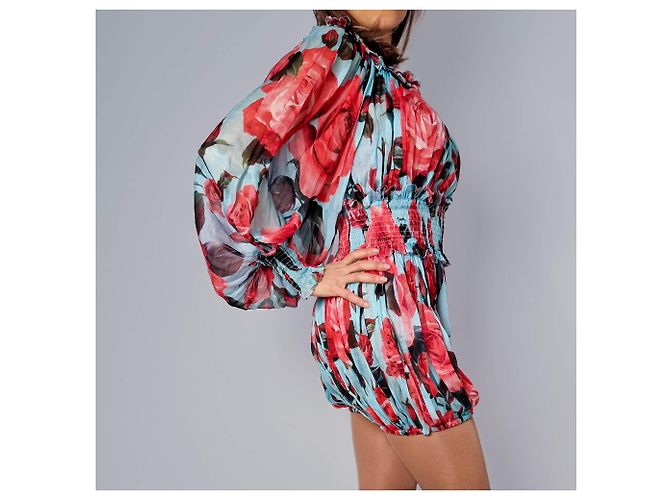 Dolce & Gabbana Abito Mini in Seta con Fiori 40 Multicolore - vista 5