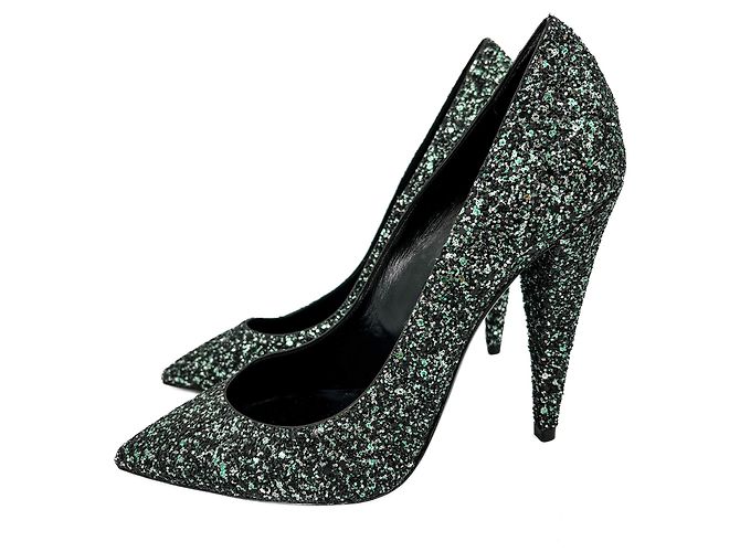 Saint Laurent Pumps in pelle e glitter 39 Nero - vista 2