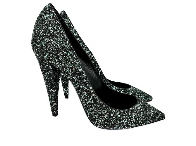 Saint Laurent Pumps in pelle e glitter 39 Nero - vista 3