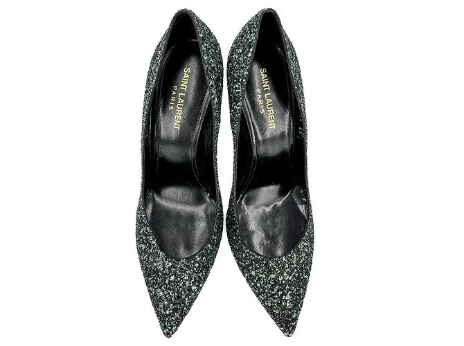 Saint Laurent Pumps in pelle e glitter 39 Nero - vista 4