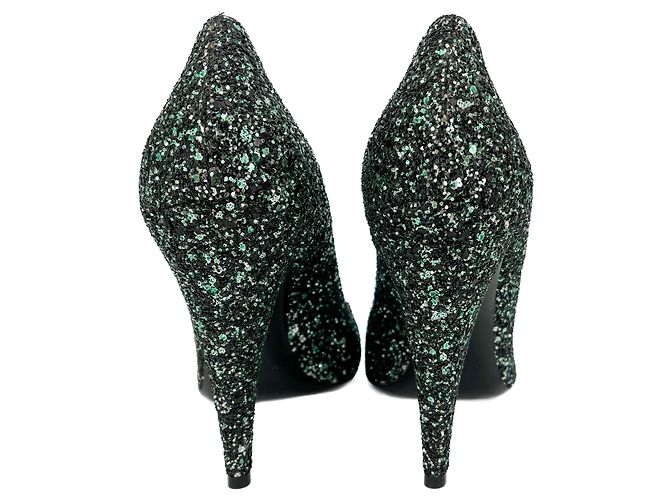 Saint Laurent Pumps in pelle e glitter 39 Nero - vista 6