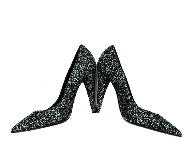Saint Laurent Pumps in pelle e glitter 39 Nero - vista 7