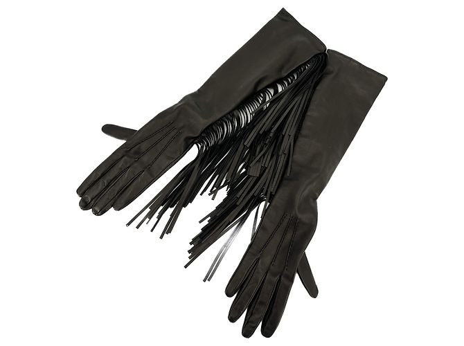 Prada Guanto in pelle di agnello nero con frange - vista 2