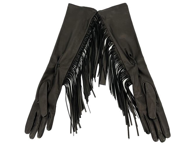 Prada Guanto in pelle di agnello nero con frange - vista 3