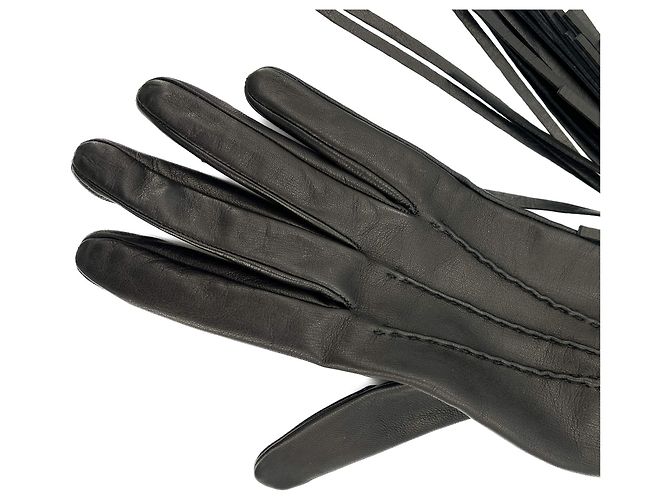 Prada Guanto in pelle di agnello nero con frange - vista 4