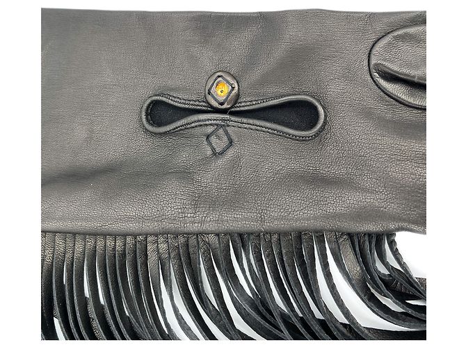 Prada Guanto in pelle di agnello nero con frange - vista 6